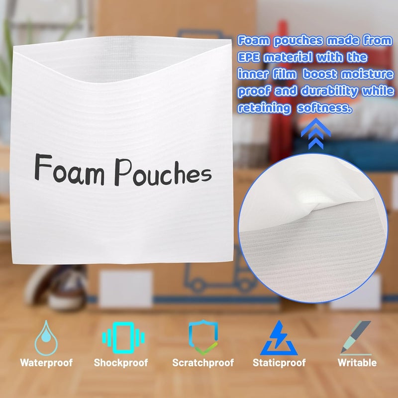 VIOBEPASS 320 Pcs Foam Pouches & Packing Paper for Moving Supplies, 5 Sizes Packing Foam Pouches, Newsprint Paper with Fragile Stickers for Protecting Dishes Cup China (16X16", 14X14",12X12", 7.8X12", 7.8X7.8") - Image 3